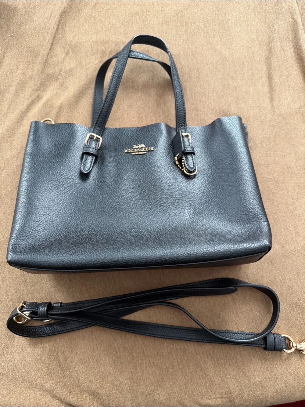 Coach Black Pebble Leather Tote with Gold Hardware and Removable Strap